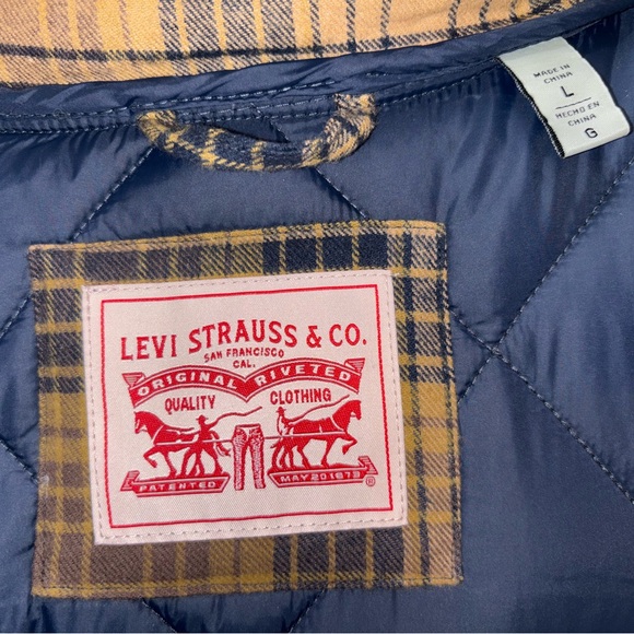 Levi’s Quilted, Plaid, Double Breasted Coat w/ High Pile Fleece Collar, NWT - Picture 3 of 3